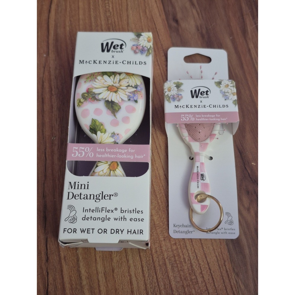 Wet Brush x MacKenzie Childs Keychain & Mini Detangle Brush Wildflowers Check BB